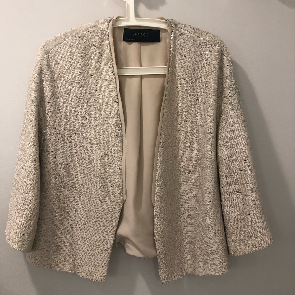 Zara basics sequin swing coat with cropped sleeves